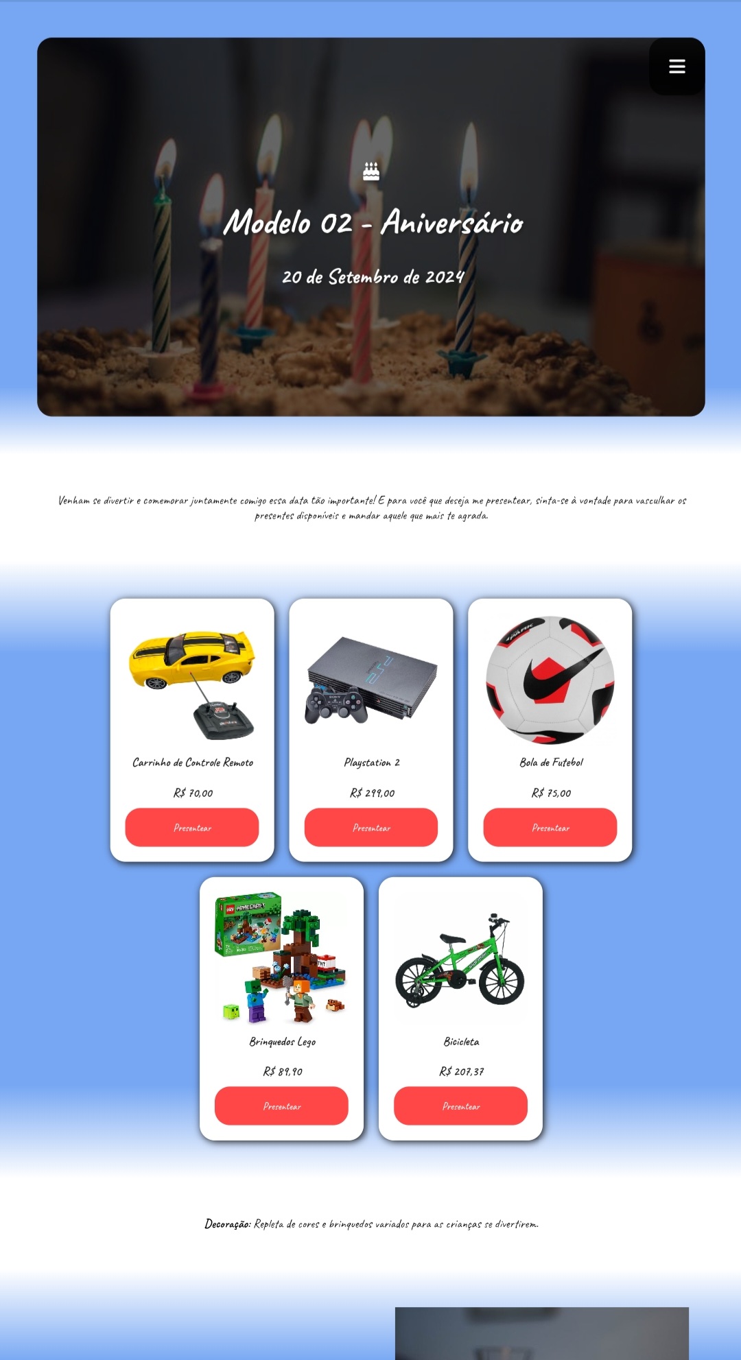 Modelo de aniversário